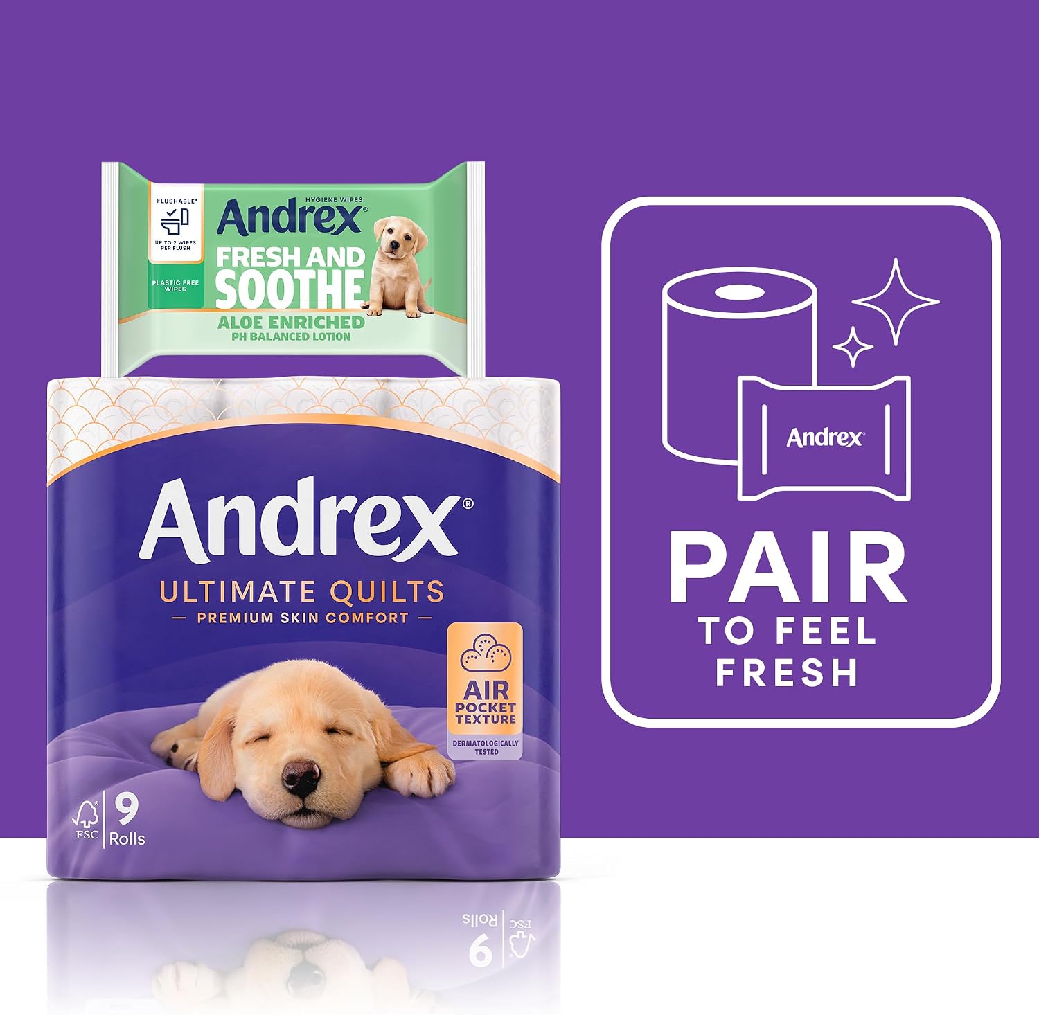 Detalle de Andrex Ultimate Quilts Toilet Roll — 9 Mega Rolls (13.5 standard), 3-Ply, Soft & Thick