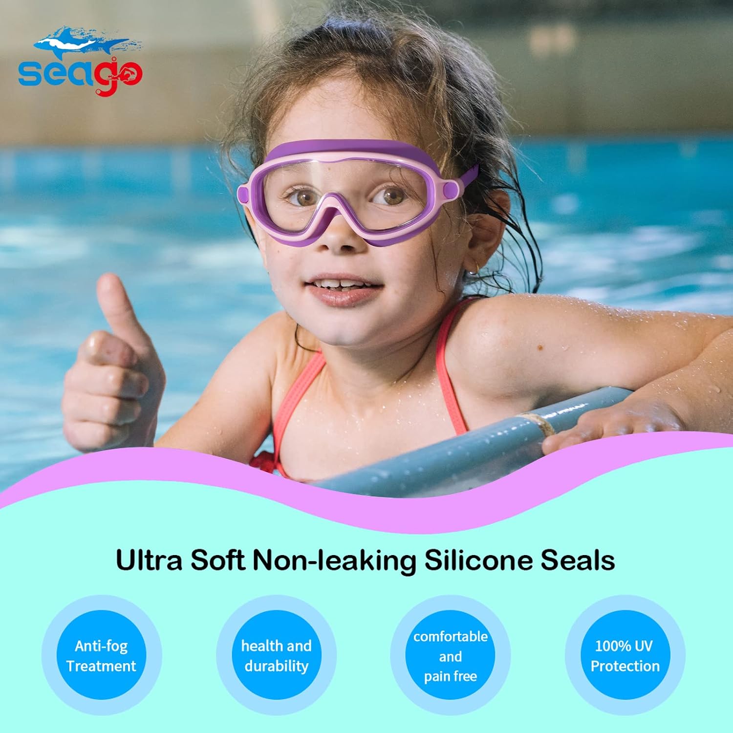 Thumbnail 5 de Seago Kids’ Swim Goggles for Ages 3–14, UV Protection, Anti-Fog, 180° View