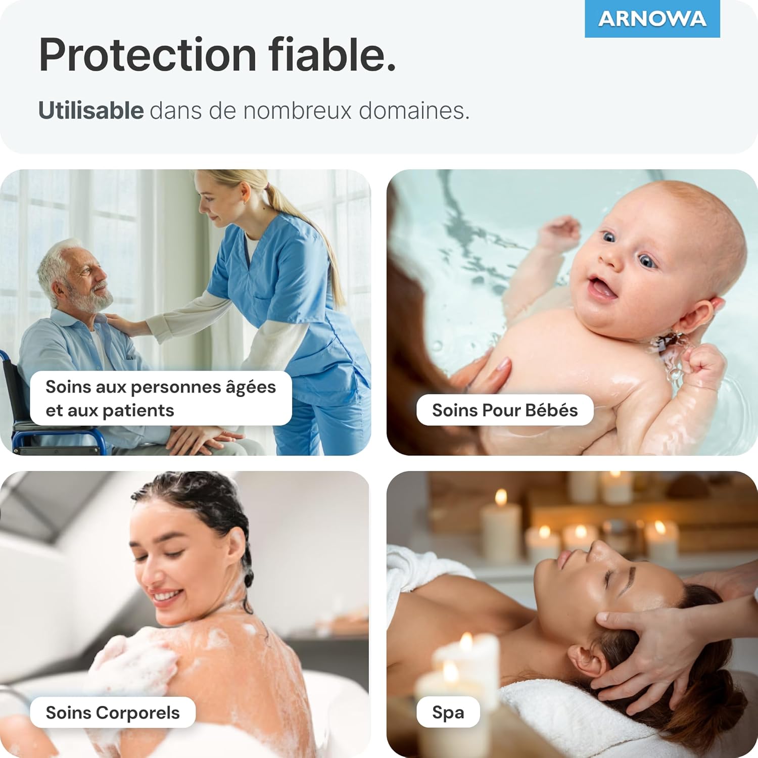 Detalle de 50x ARNOMED gant de toilette jetable hydrofuge (molleton non-tissé & PE), pour adultes, enfants et bébés