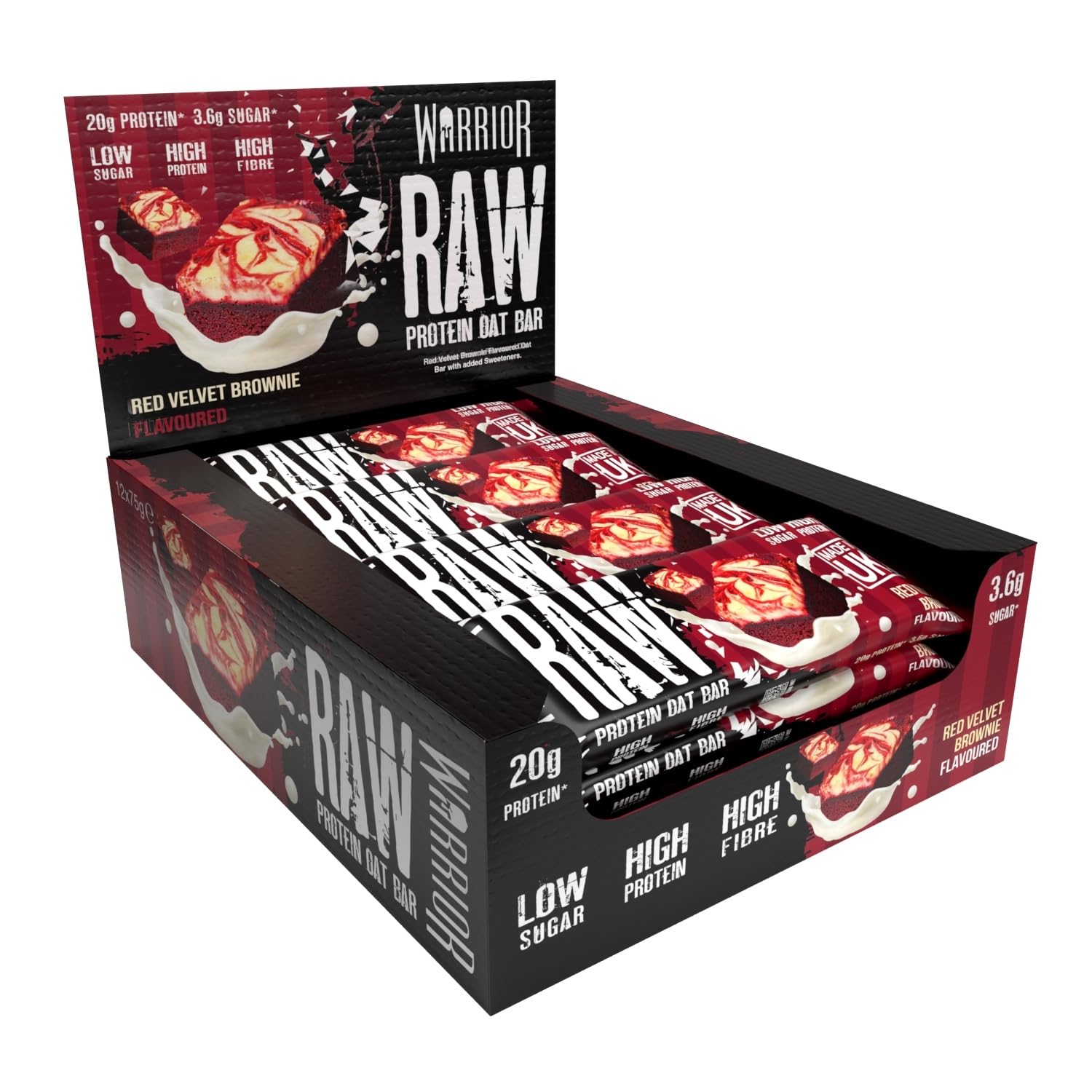 Detalle de Warrior Raw Protein Riegel Flapjack (Red Velvet Brownie) – zuckerarm, ballaststoffreich, 12 x 75 g