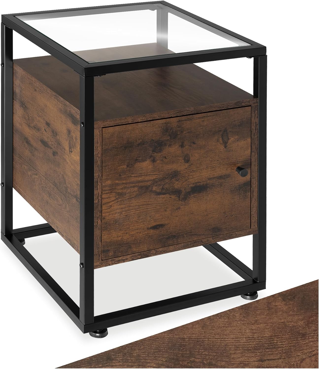 Thumbnail 5 de tectake Bradford nachtkastje met lade, twee planken en zwart metalen frame