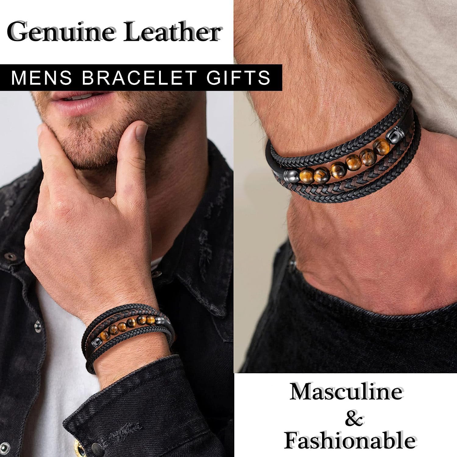 Detalle de Bracelet Pierre Homme en cuir noir - Gkmamrg, 22,5 cm