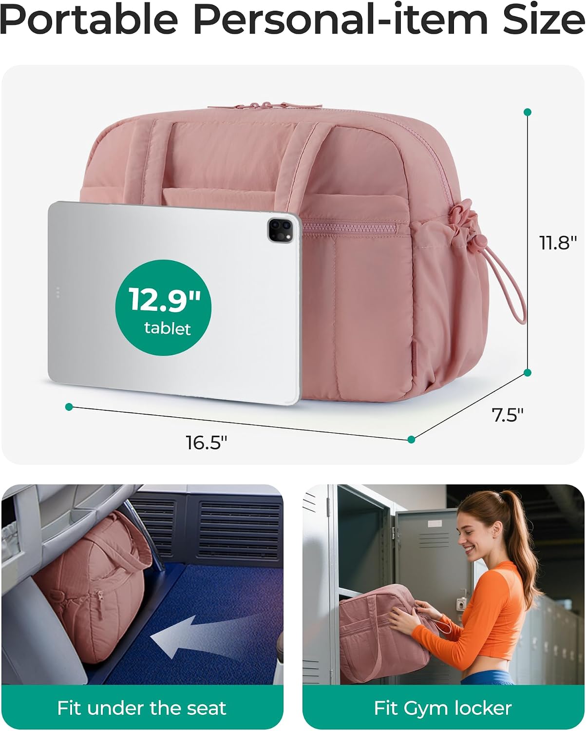 Thumbnail 2 de BAGSMART Puffer Reisetasche 24L – Vielseitige Sporttasche und Wochenendreisetasche in Dunkelrosa