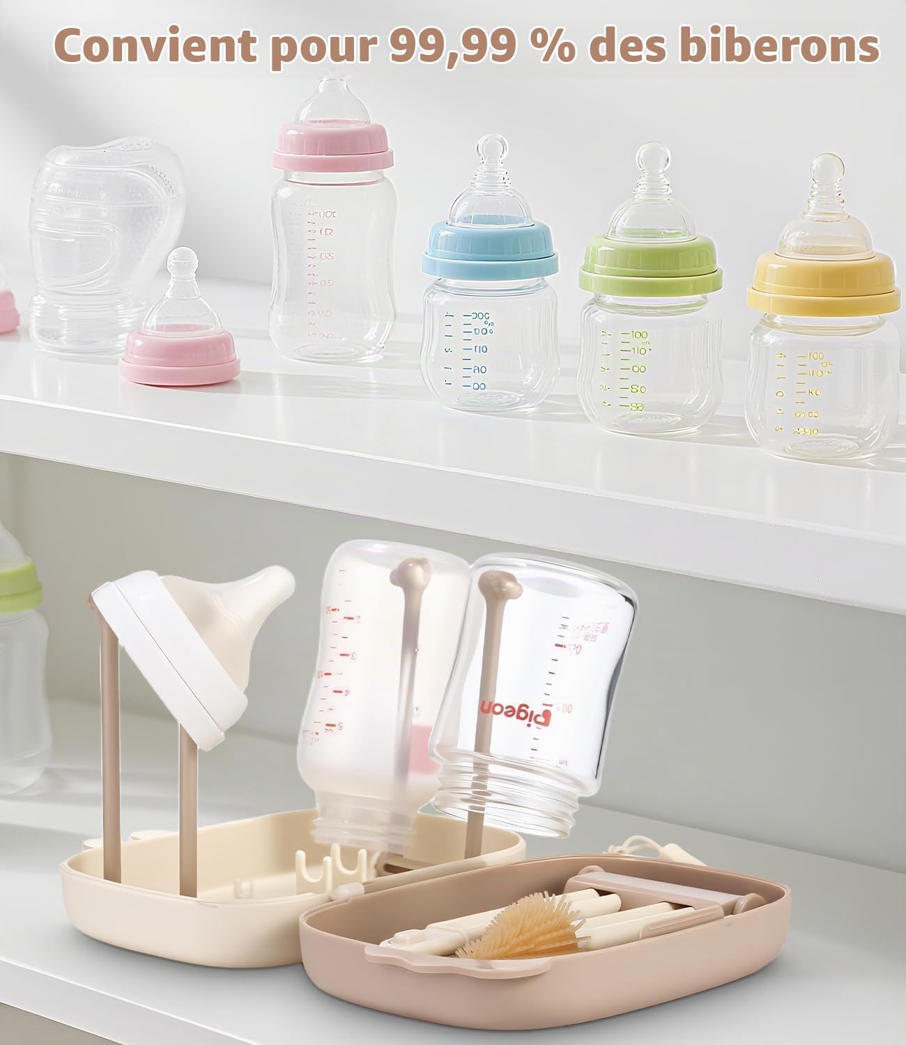 Detalle 2 de Yoxovo Flaschenbürste Baby 7-in-1 babyflessenborstelset met siliconenborstel en droogrek