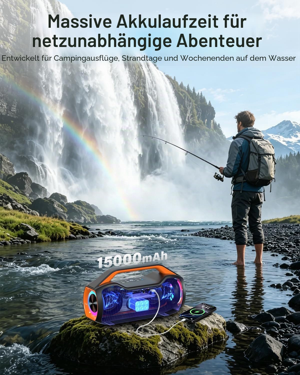 Detalle 2 de Bluetooth Tragbarer Lautsprecher mit 120 W Spitzenleistung – Outdoor DSP-Sound, IP65, 2x Subwoofer, TWS & RGB