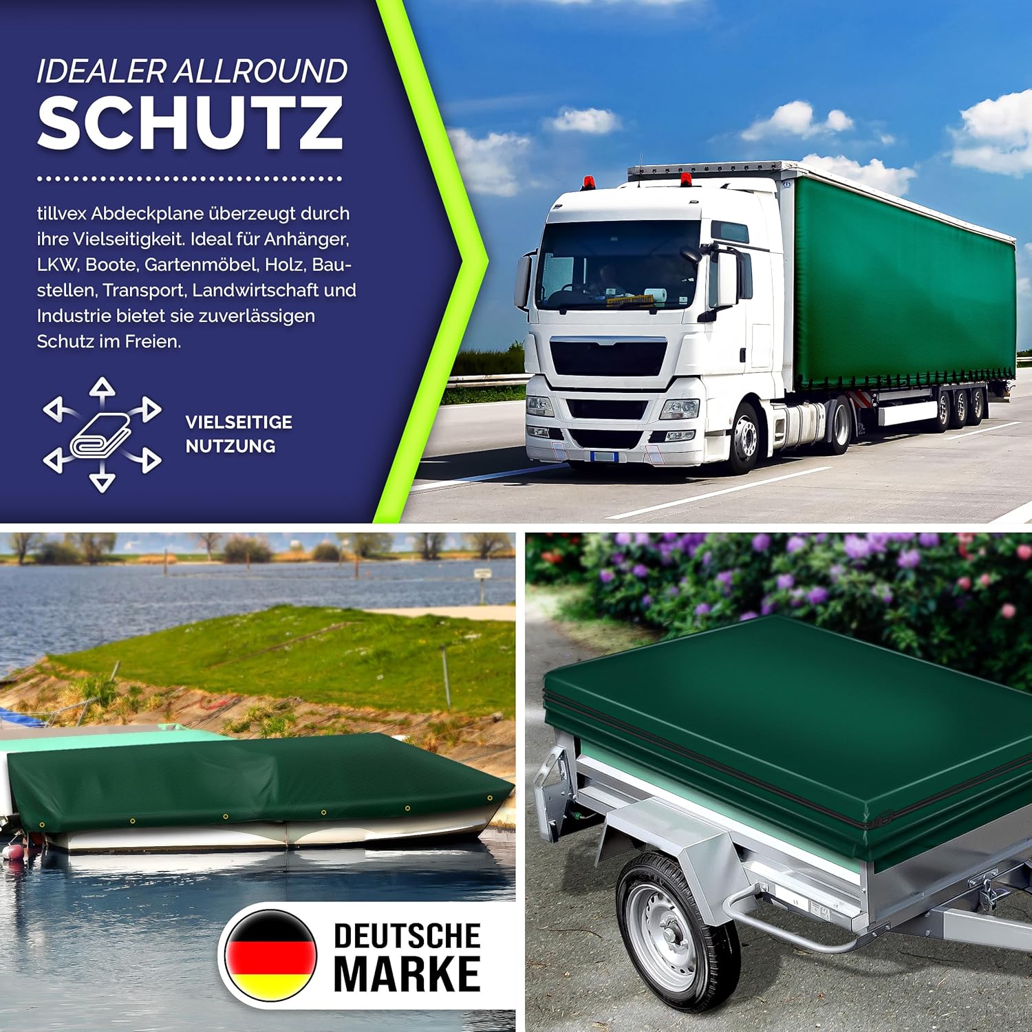 Thumbnail 5 de tillvex Abdeckplane 3x4 m mit Ösen – 650 g/m² Gewebeplane, wasserdicht, UV-beständig, 10 Spanngummis + 15 m Seil