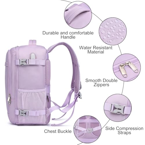 Thumbnail 5 de PUSLOM Mochila de cabina para avión 40x20x25 cm (20 L) con puerto USB y bolsillo antirrobo, lila