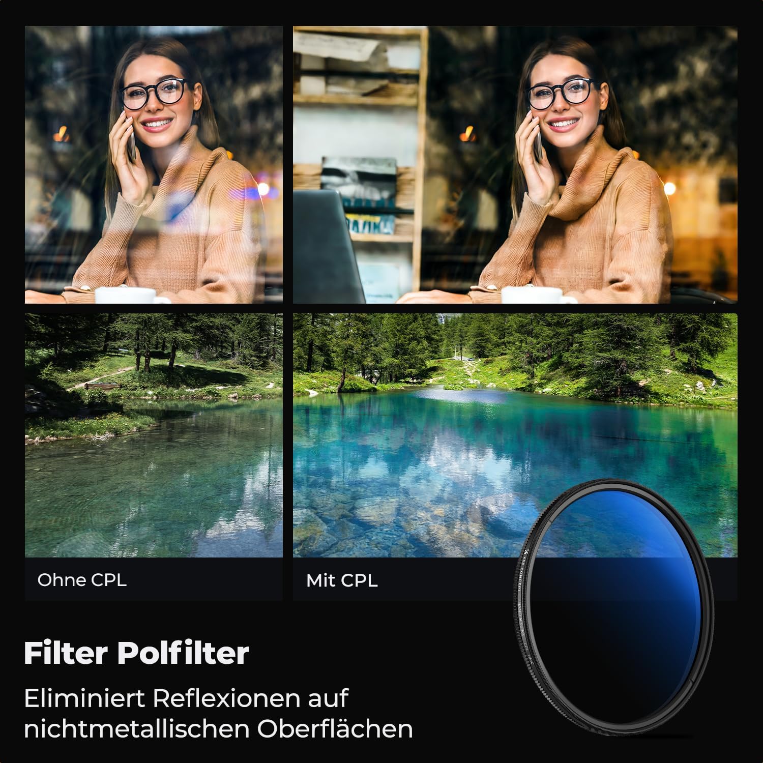 Thumbnail 2 de K&F CONCEPT 37 mm Zirkularer Polarisationsfilter CPL – 18‑fach beschichtet, ultradünn