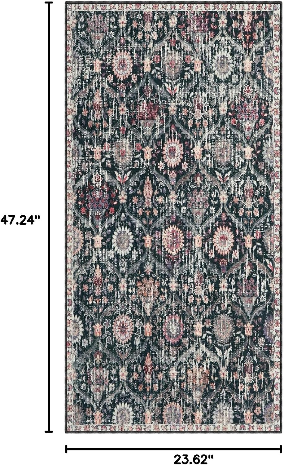 Detalle de Lahome Elise 2x4 Non-Slip, Washable Moroccan Trellis Rug (Black/Multi) for Entryway and More