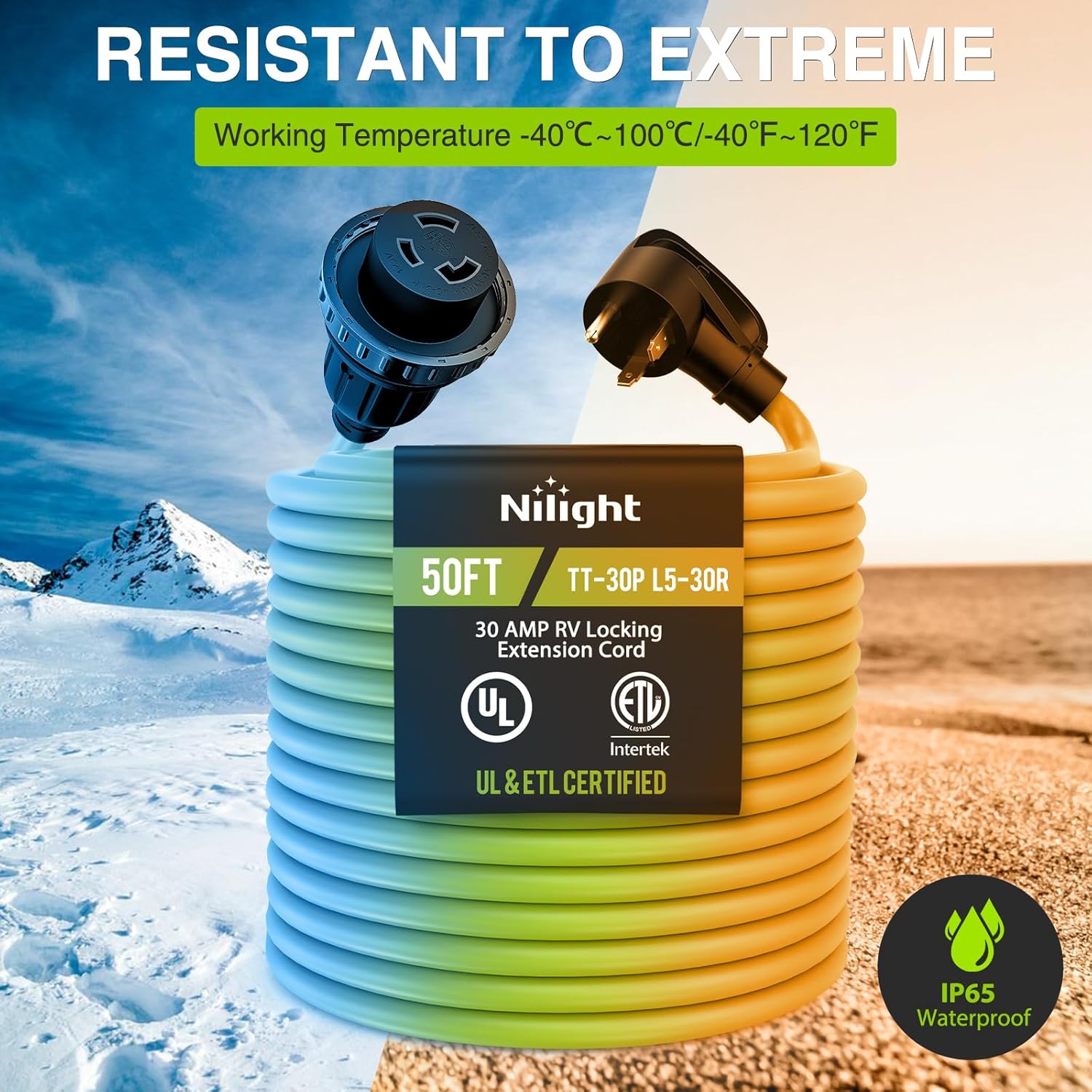 Thumbnail 5 de Nilight 50FT 30 Amp RV Locking Extension Cord (10/3 Pure Copper) — TT-30P to L5-30R, Weatherproof