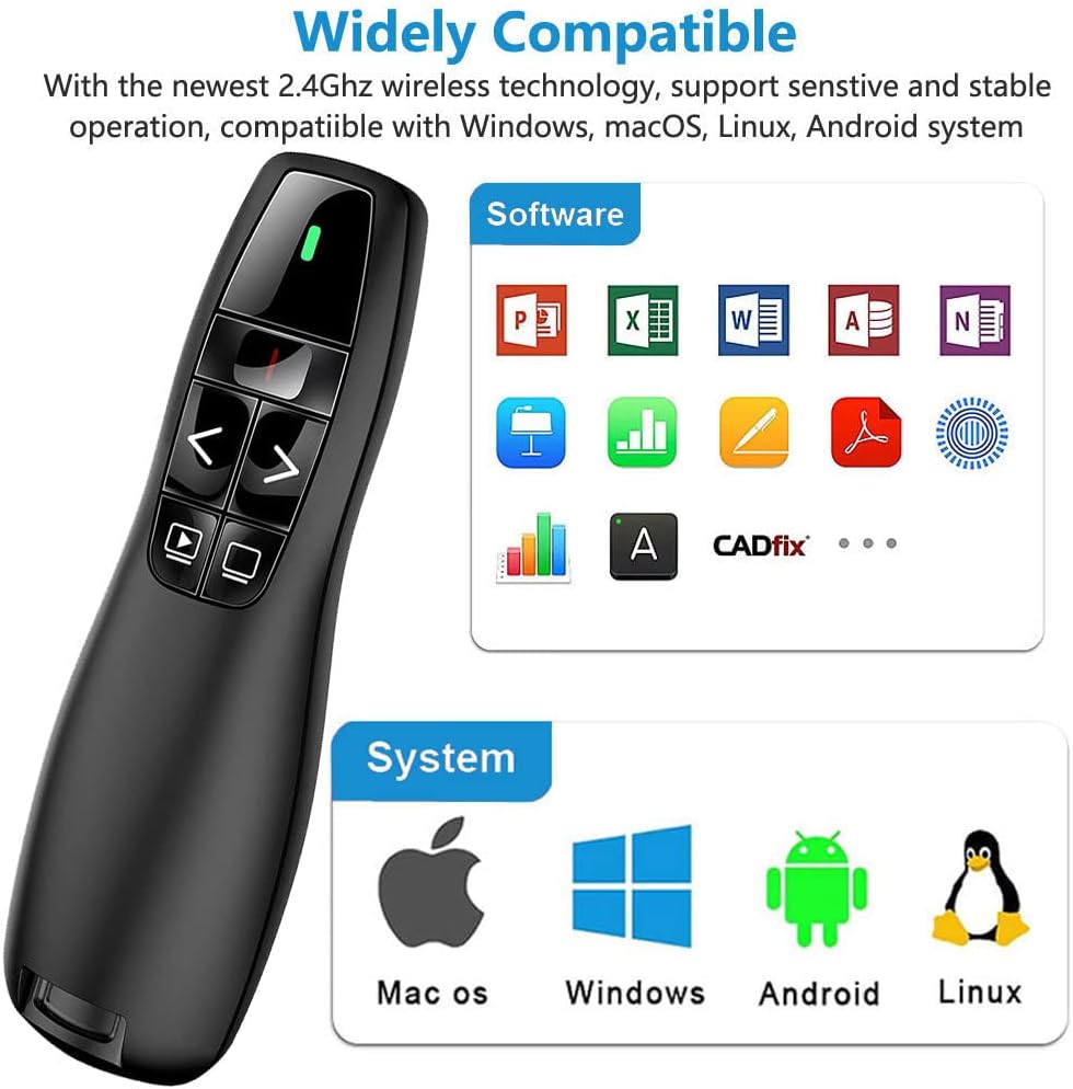 Thumbnail 4 de VOVIGGOL USB/Tipo-C 2 in 1 puntatore presentatore wireless ricaricabile con telecomando slide