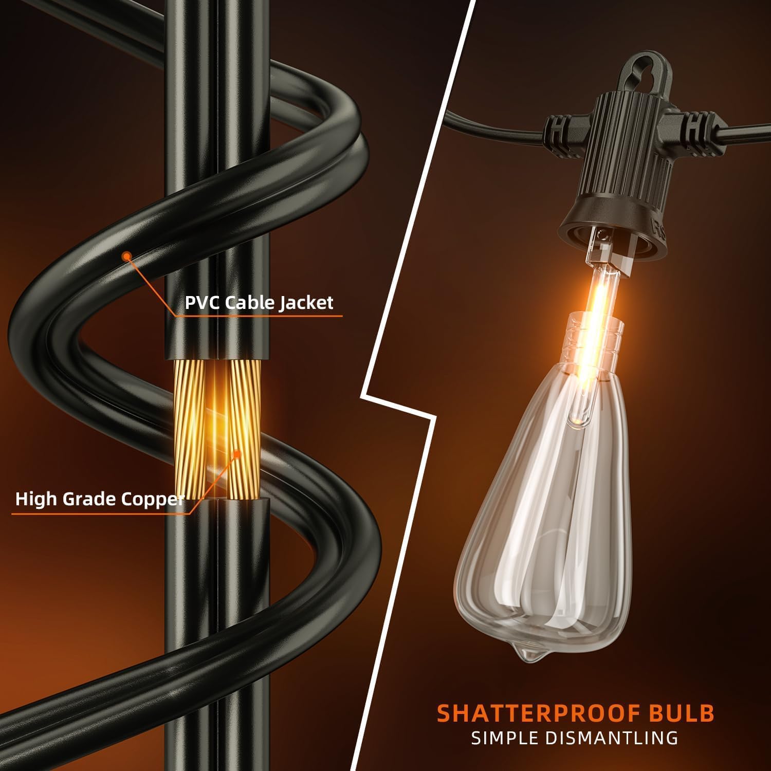 Thumbnail 4 de Kawaya Solar Lights Outdoor Garden with USB Charge — 50ft Festoon Light with 25+2 LED Bulbs (Warm White)