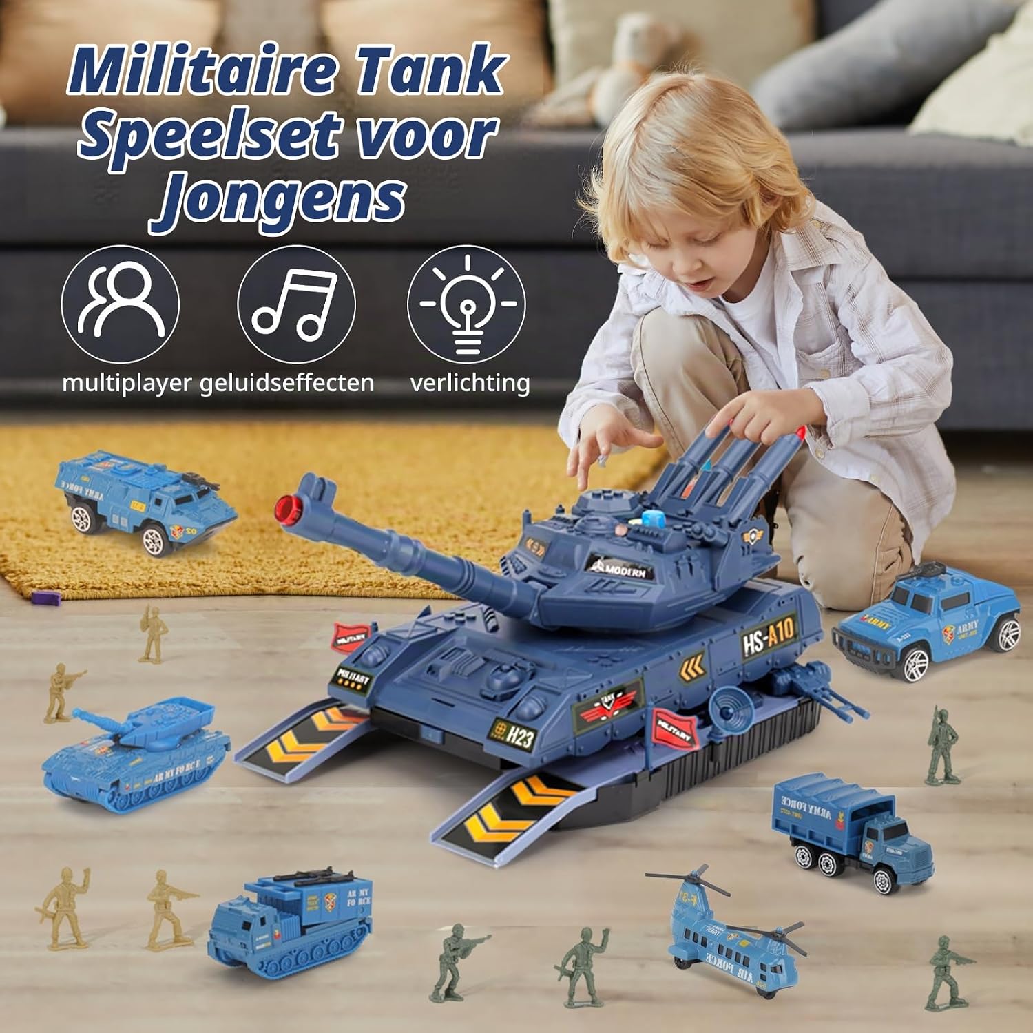 Thumbnail 5 de KADAYAYA HS215EKD legertank speelgoedset met raketten, 6 voertuigen en 8 soldaten