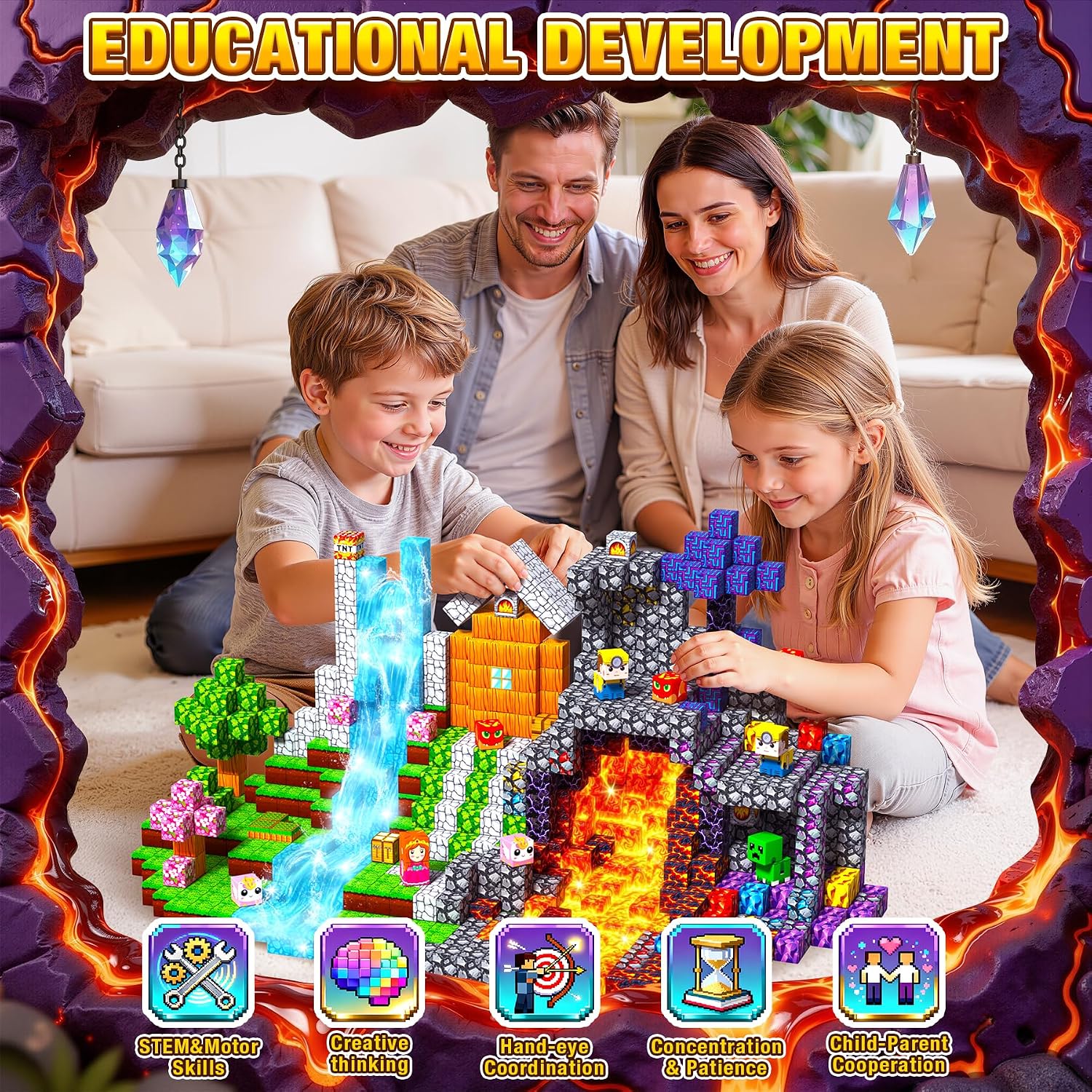 Thumbnail 6 de LUVTOY Costruzioni Magnetiche per Bambini – Set da 216 pezzi con temi Magma Scuro e Prateria