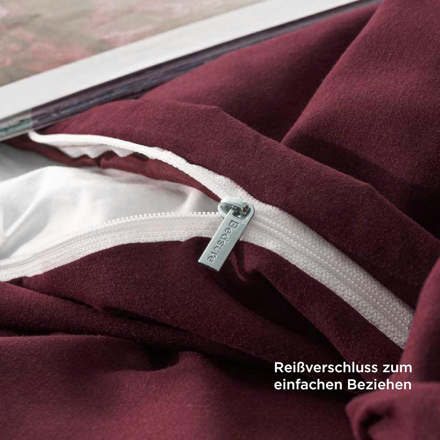 Thumbnail 5 de BEDSURE Bettwäsche 135x200 2-teilig Weinrot mit Reißverschluss (Bettbezug 135x200 + Kissenbezug 80x80, Polyester Mikrofaser)