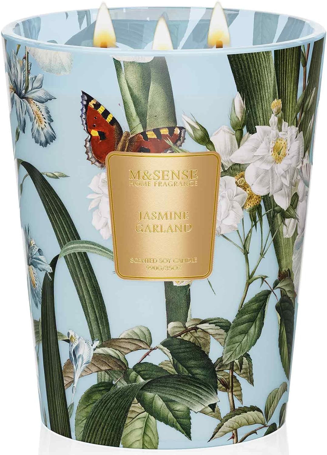 Detalle de M&SENSE Jasmine Candles Highly Scented 3 Wick 35oz — 150 Hours Burn with Natural Soy Blend Wax