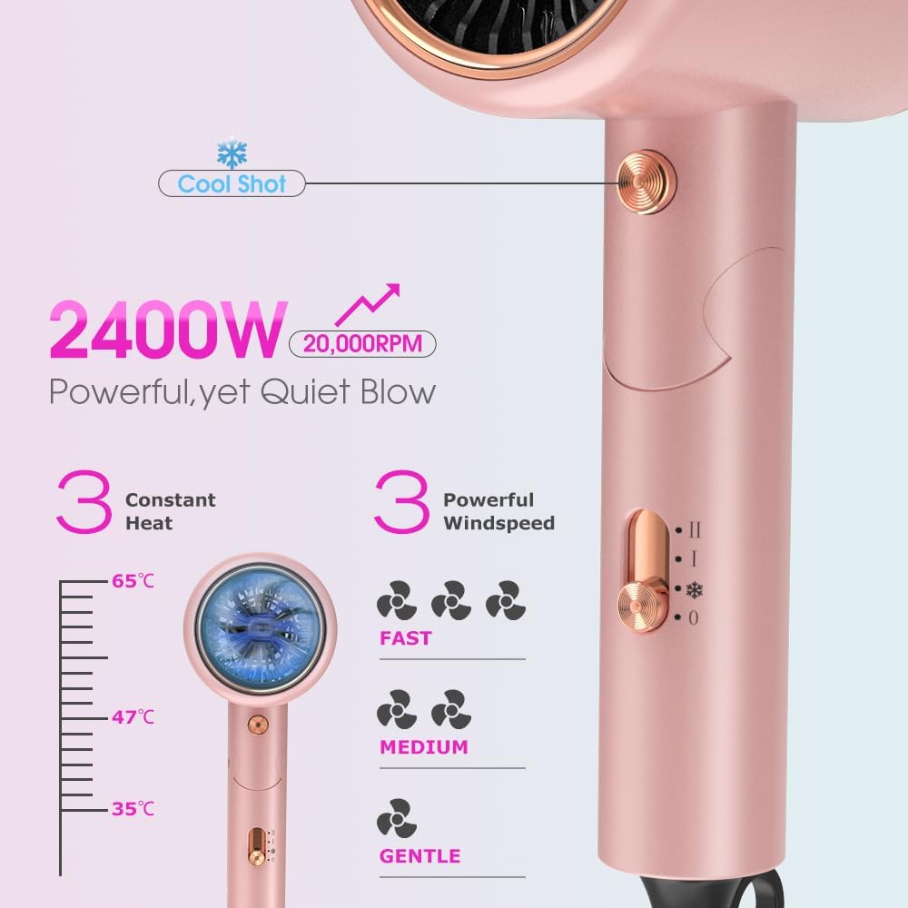 Detalle de Amurhey ionische haardroger 2400 W met diffuser, kam en opvouwbaar ontwerp