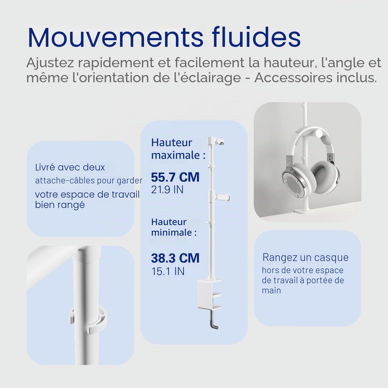 Detalle de Elgato Clamp pour Key Light Neo – Support de bureau sur bord, réglable et pratique