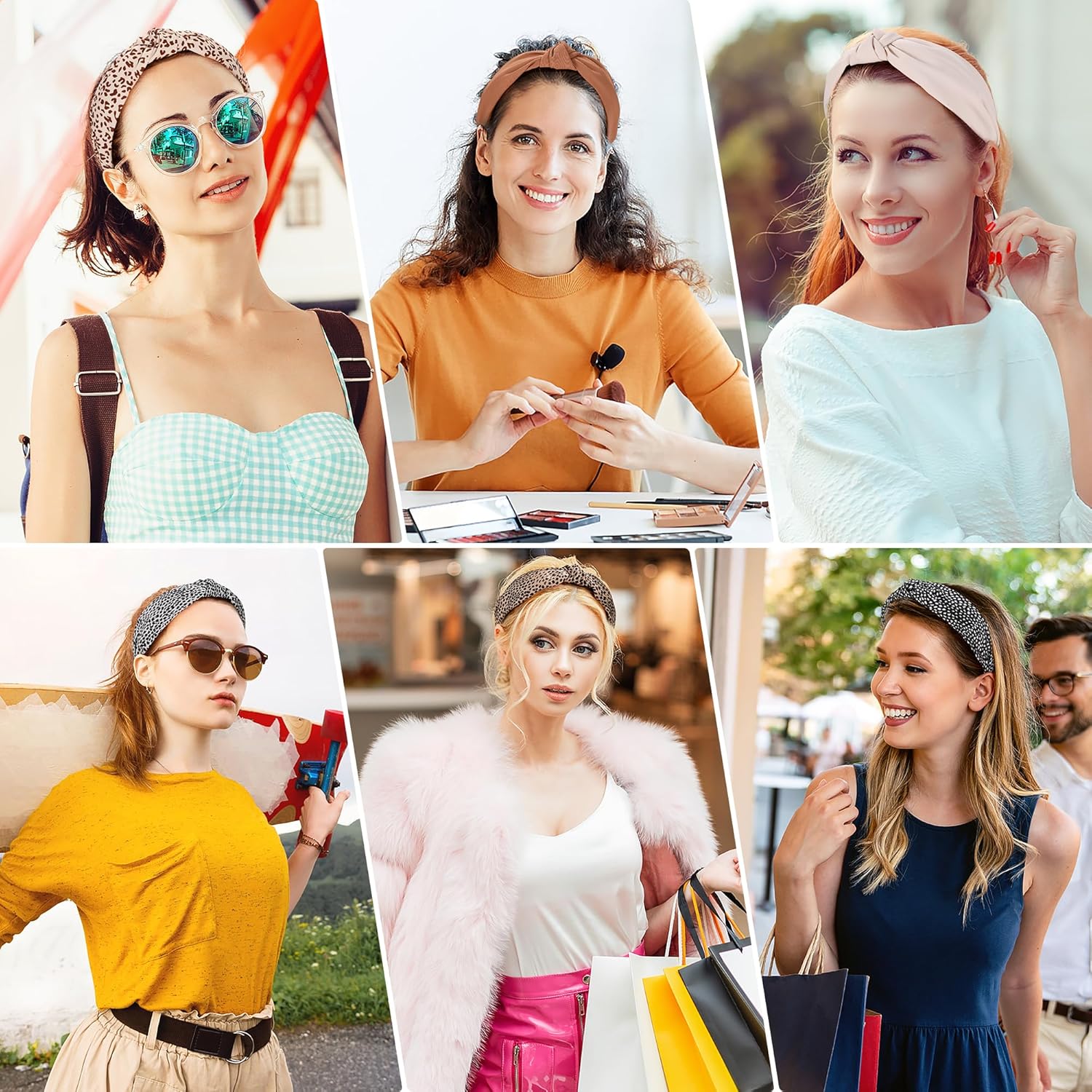 Detalle 2 de DiyJibb Stirnbänder für Damen und Mädchen (6er-Set) – breit, geknotet im Turban-Stil