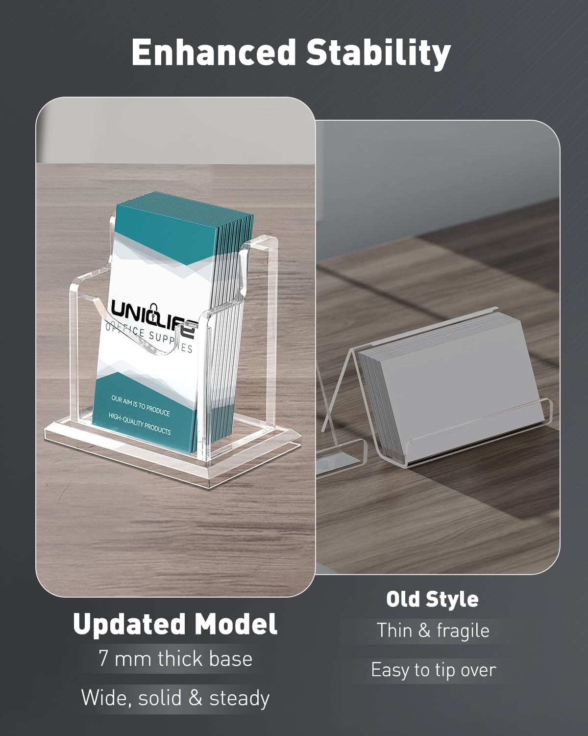 Detalle 2 de Uniclife porte-cartes de visite vertical transparent en acrylique (capacité 60 cartes, 1 fente) pour bureau