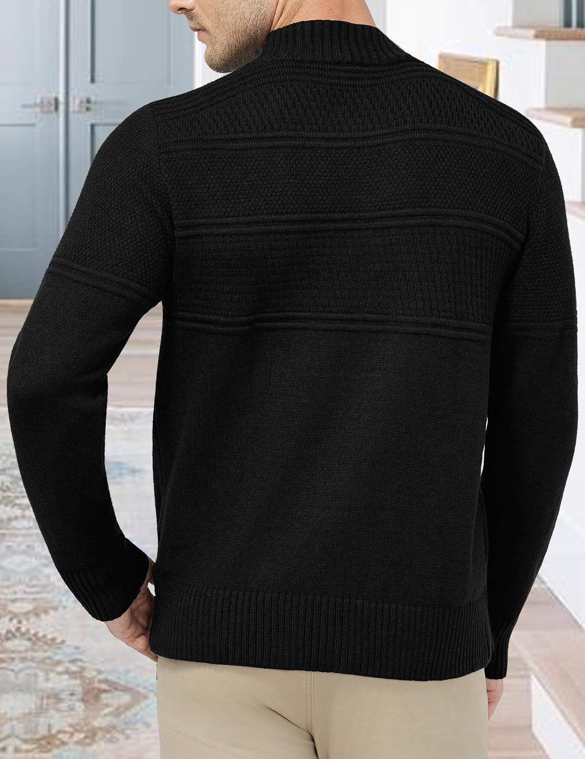 Detalle de Men's ribbed turtleneck jumper (long-sleeve slim fit) in a viscose blend