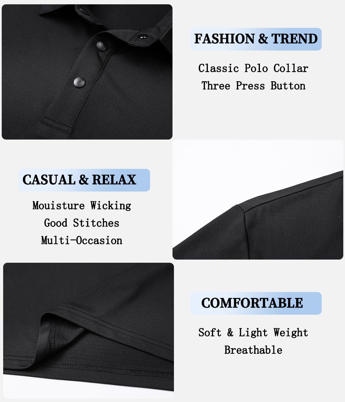 Detalle de ZENGVEE 1/3/5 Pack Men’s Polo Shirts – Breathable Quick-Dry Golf Polos with 3 Buttons