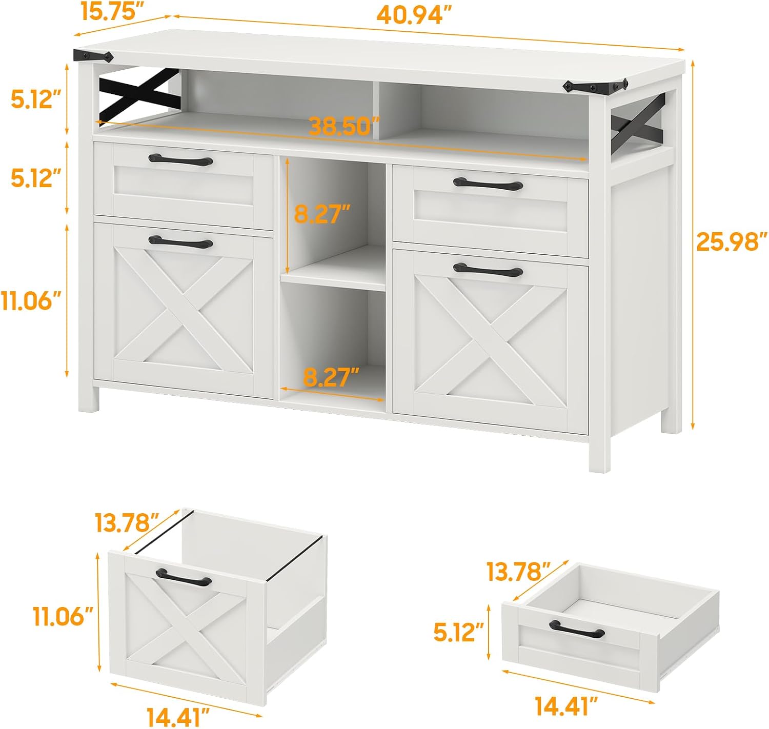 Detalle 2 de Halitaa File Cabinet with Open Storage Shelf, 4 Drawers, Cream White