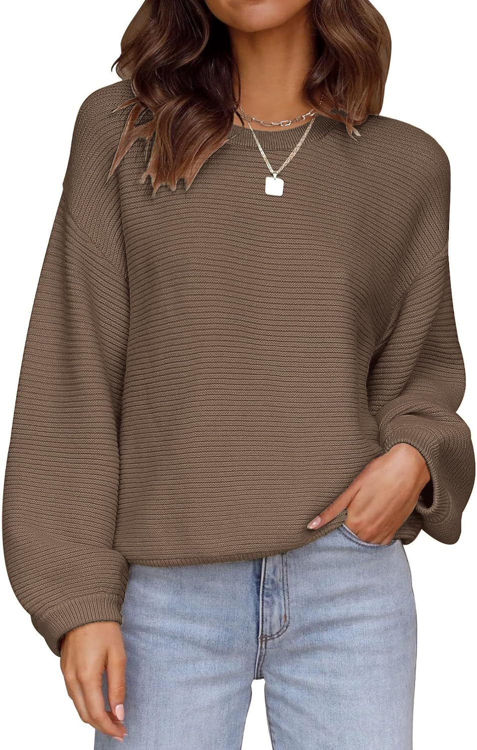 Thumbnail 6 de Zeagoo Maglione da donna con scollo rotondo e maniche a pipistrello, vestibilità ampia S–XXL