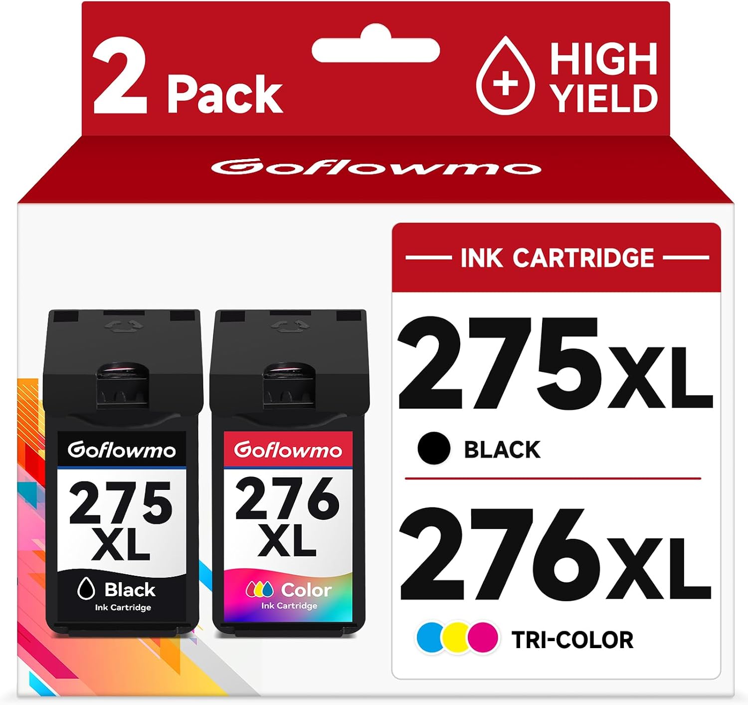 Detalle de GoFlowmo PG-275XL CL-276XL Ink Cartridge Set for Canon PIXMA, Black and Color