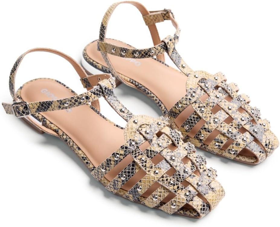 Detalle de GIOSEPPO Femme Ottertail Chaussure Baby — Sandales en cuir à imprimé serpent