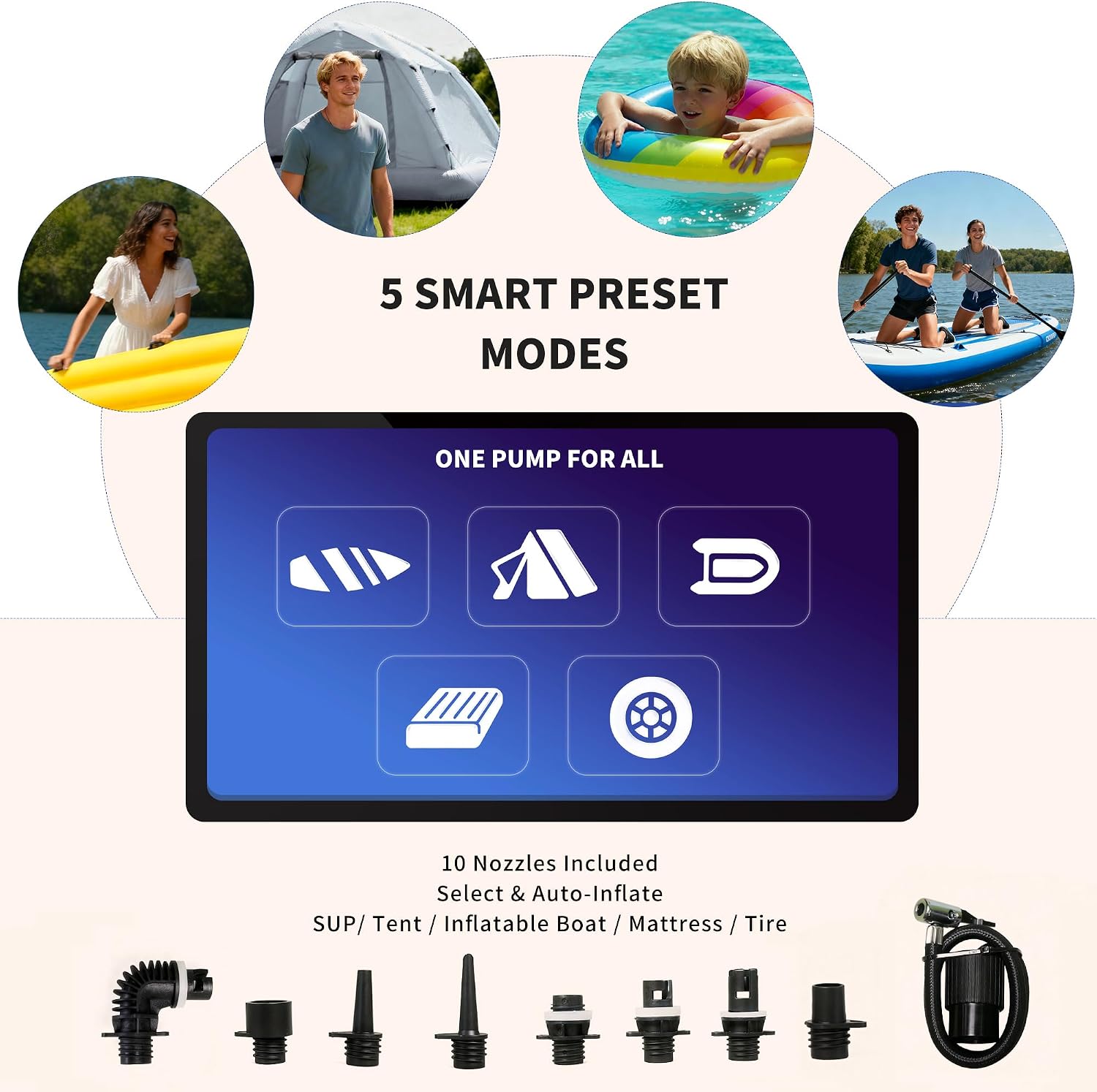 Detalle de Origem Electric Paddle Board Pump 60 PSI: Compact Power for SUPs, Tents, Cars and More