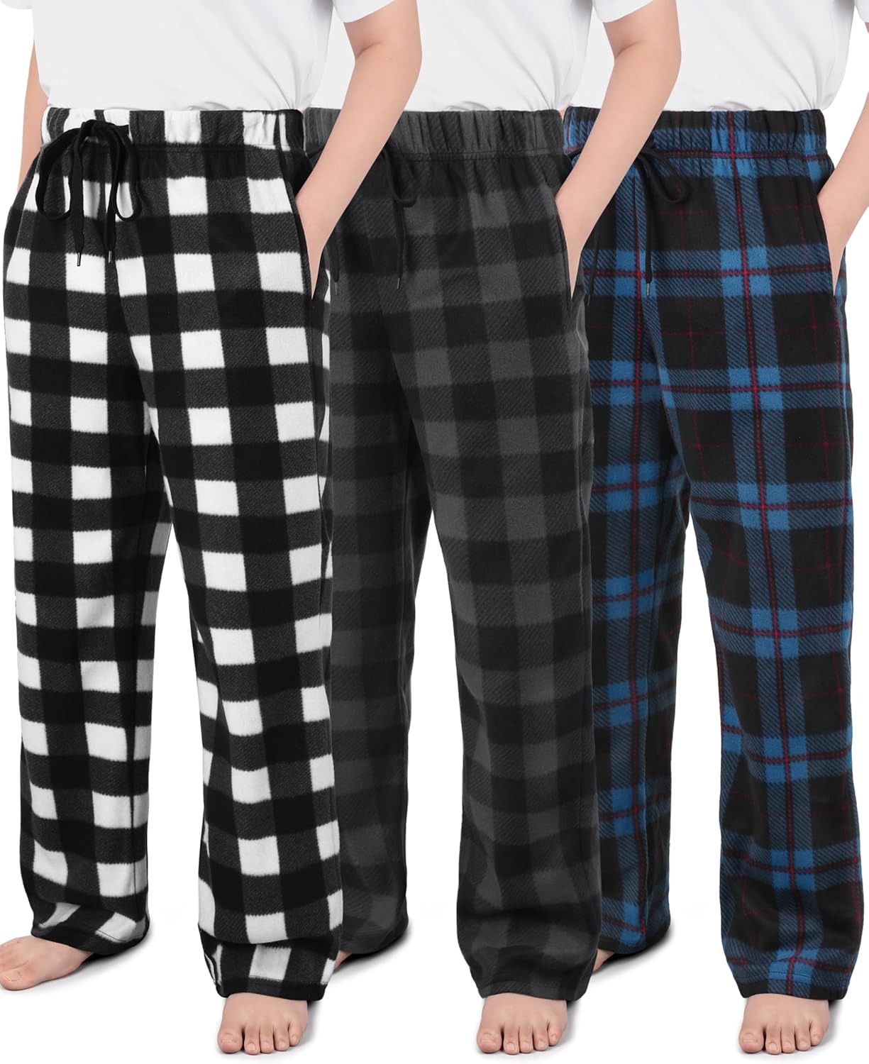 Detalle de IHU 3-Pack Boys Micro Fleece Pajama Pants (Plaid Lounge Sleepwear)