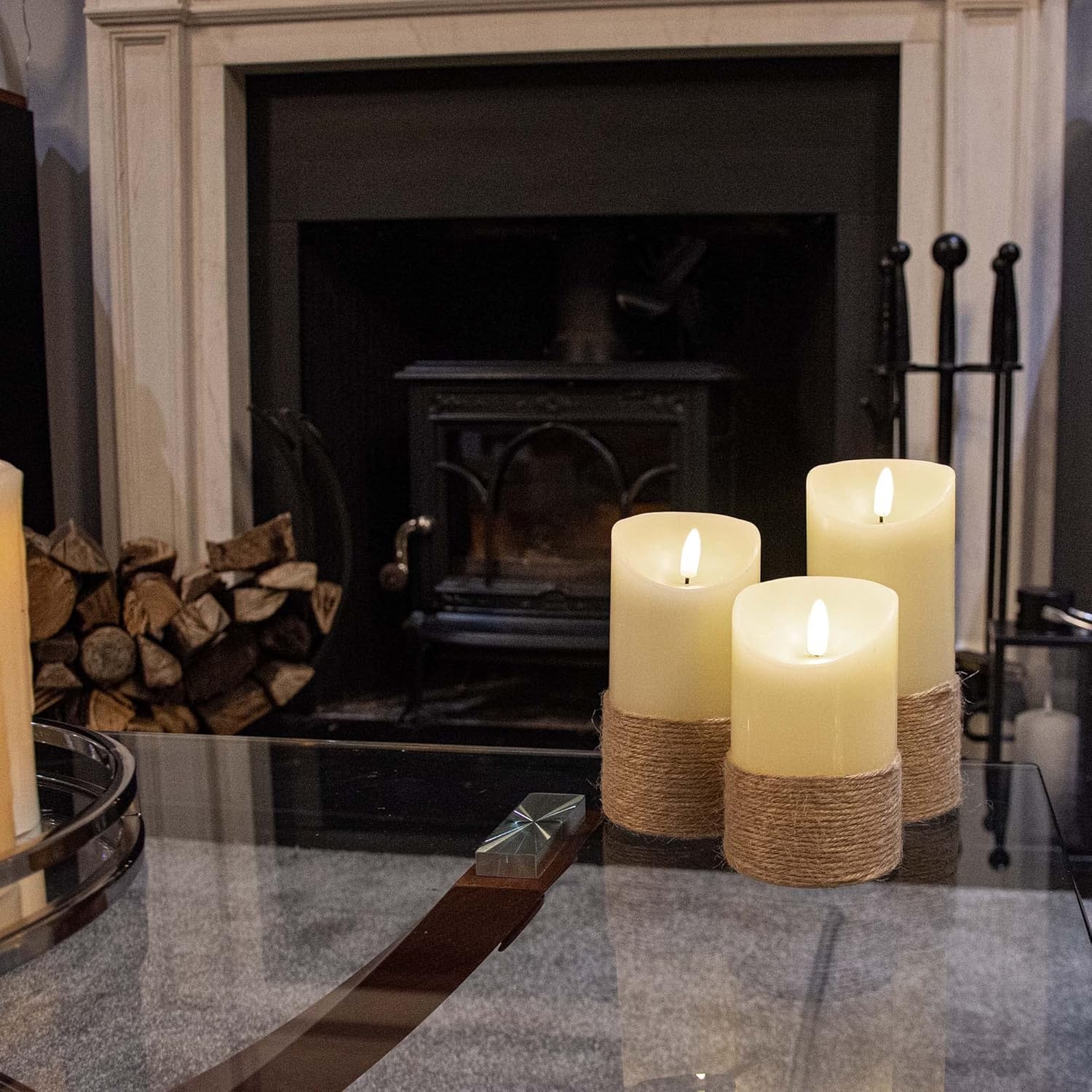 Thumbnail 2 de iN LED Candles (Set of 3) with dancing flame effect, rope design and remote control