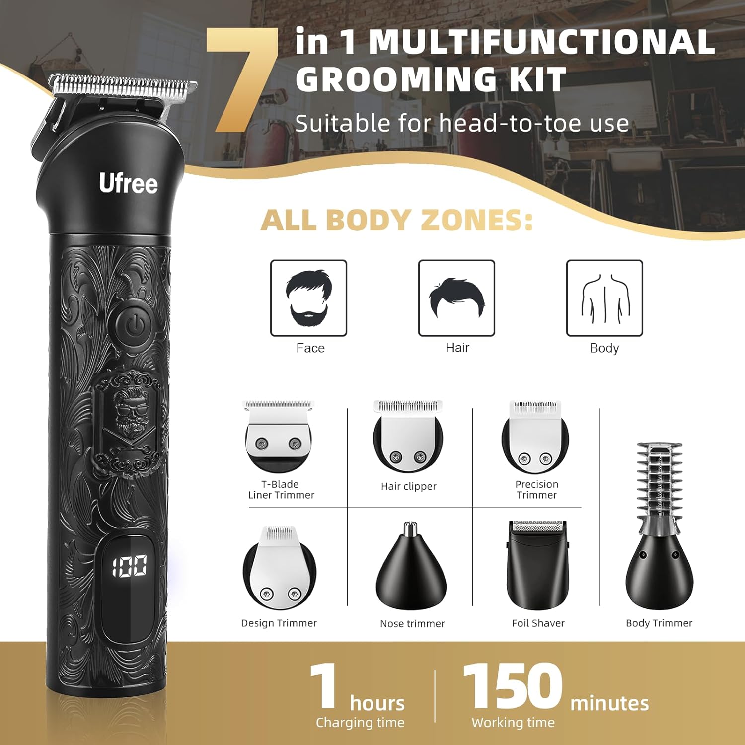 Detalle 2 de Ufree 7‑in‑1 Beard Trimmer 6500 RPM