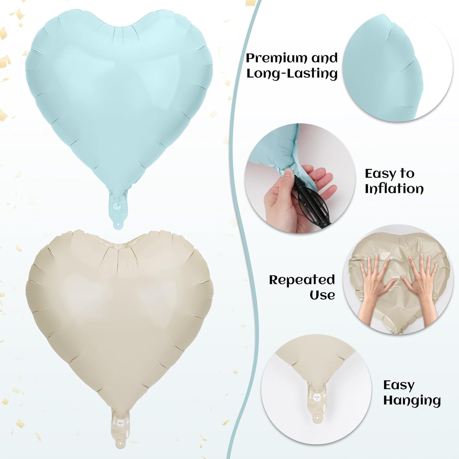 Thumbnail 2 de MestectPET Herz-Folienballon-Set (24 Stück) – 18 Zoll Cremeweiß & Hellblau, zum Dekorieren von Valentinstag, Hochzeit & mehr