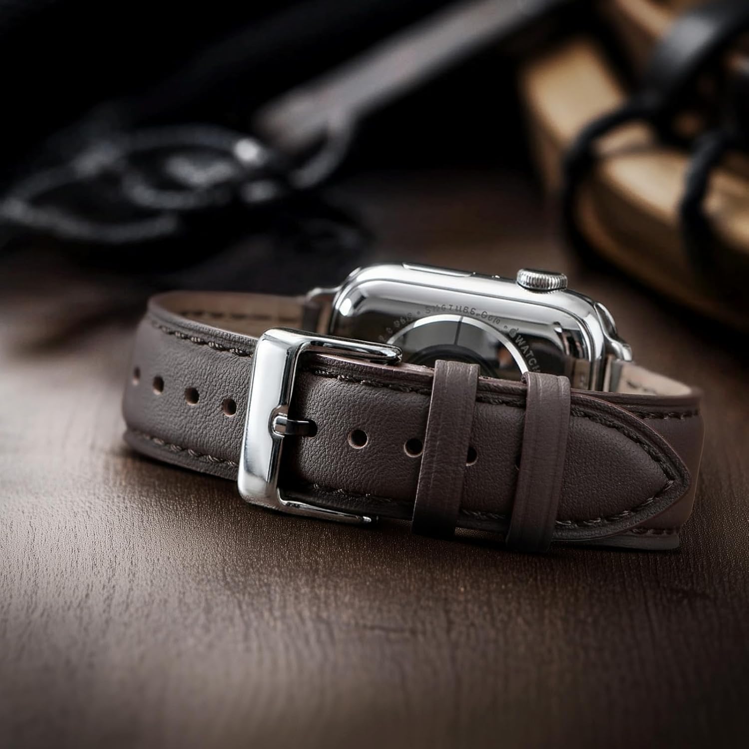Thumbnail 6 de SUNFWR Leather Straps for Apple Watch (38–42mm) – Coffee/Silver, fits Series 11 to SE