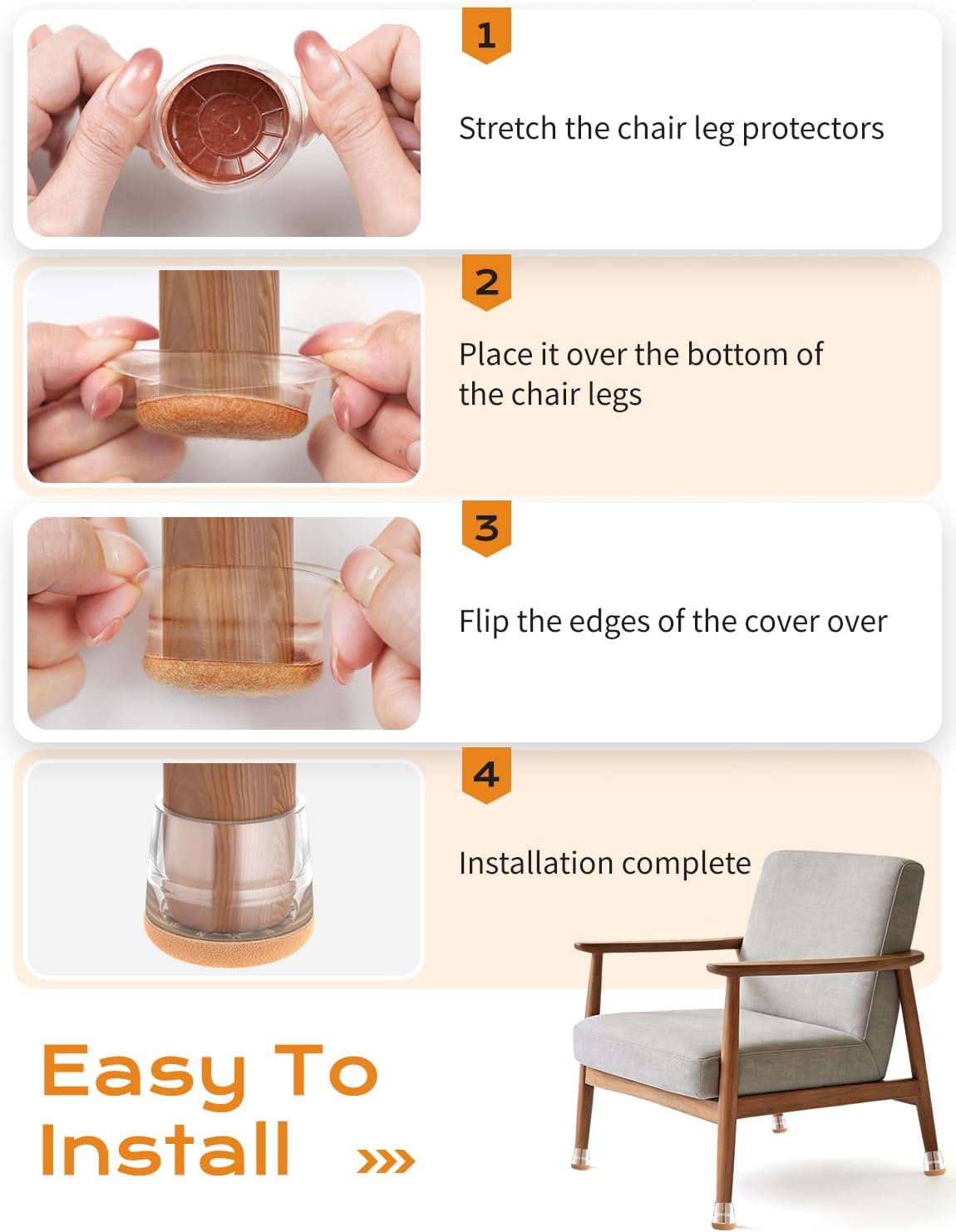 Detalle 2 de Meldel Chair Leg Floor Protectors Medium Size (24 pcs) – Clear TPE felt & silicone integrated chair foot covers