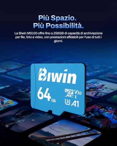 Thumbnail 3 de BIWIN MS100 MicroSDXC 64 GB UHS-I 100 MB/s | A1, V30, U3, per foto e video 4K