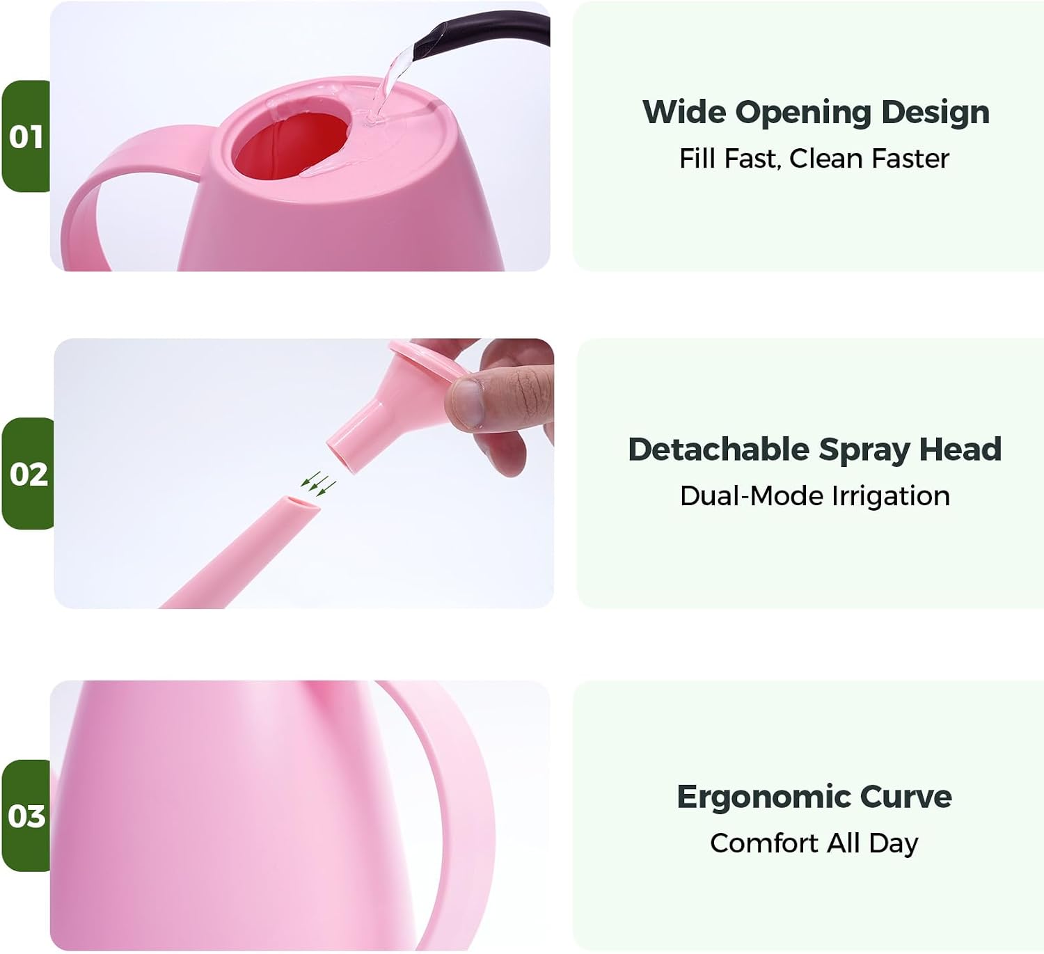 Detalle de Bamworld Watering Can for Indoor Plants Long Spout – 1.8L (Pink)