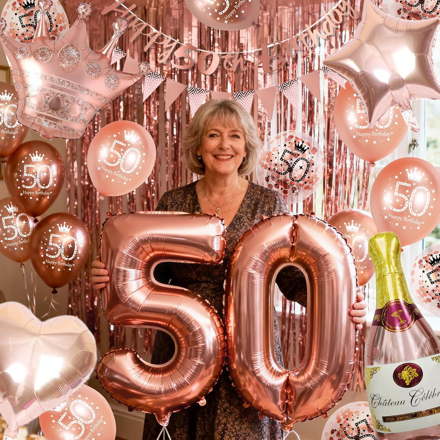 Thumbnail 4 de Rose Gold 50th Birthday Decoration Banner 🎉