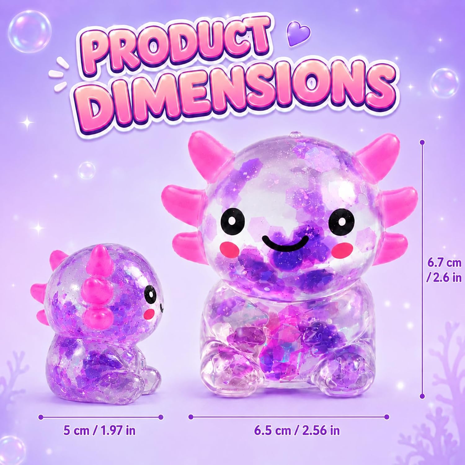 Detalle de iJUKPX Axolotl Squishy Toys, 2-Pack Glitter Fidget Toys, Blue-Purple