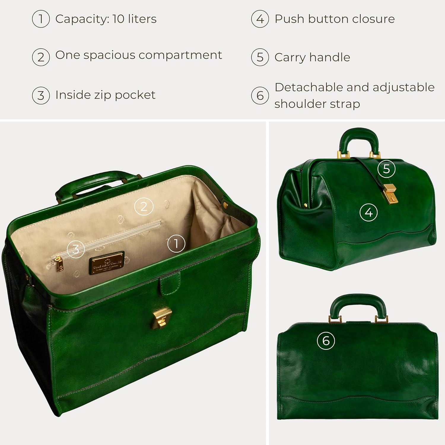 Thumbnail 5 de Time Resistance Leather Doctor Bag — Vintage Style Leather Briefcase for Men and Women