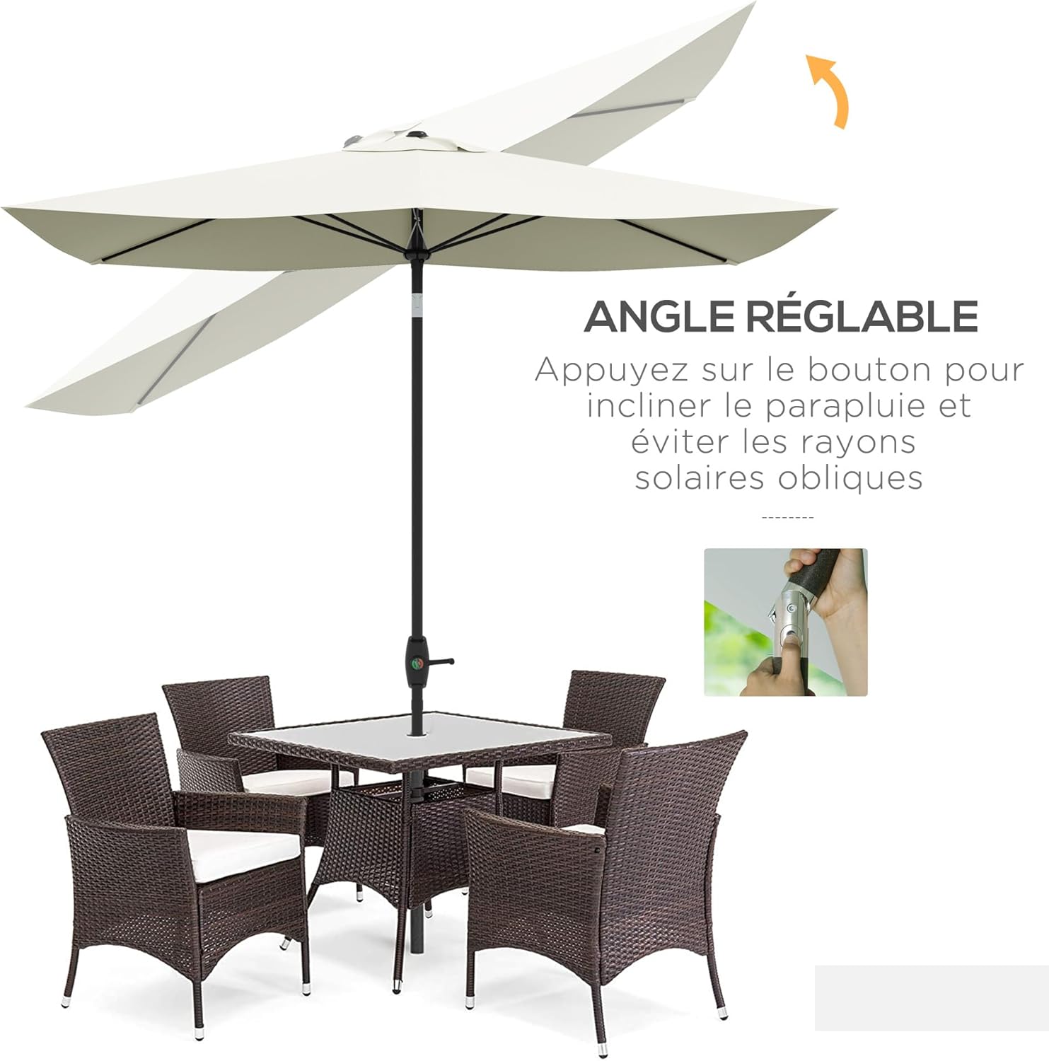 Thumbnail 2 de Outsunny parasol de jardin rectangulaire droit 2 x 3 m inclinable avec manivelle – beige