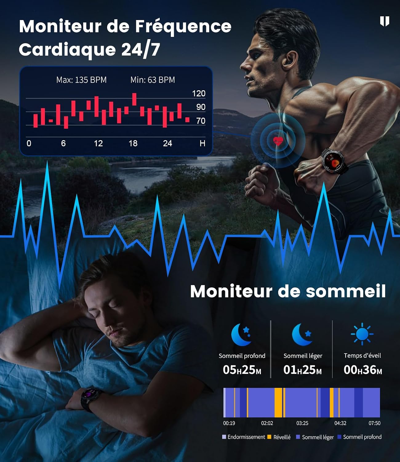 Thumbnail 6 de Montre Connectée Homme avec Appels Bluetooth et 120+ Modes Sportifs – Écran AMOLED 1,43", IP68