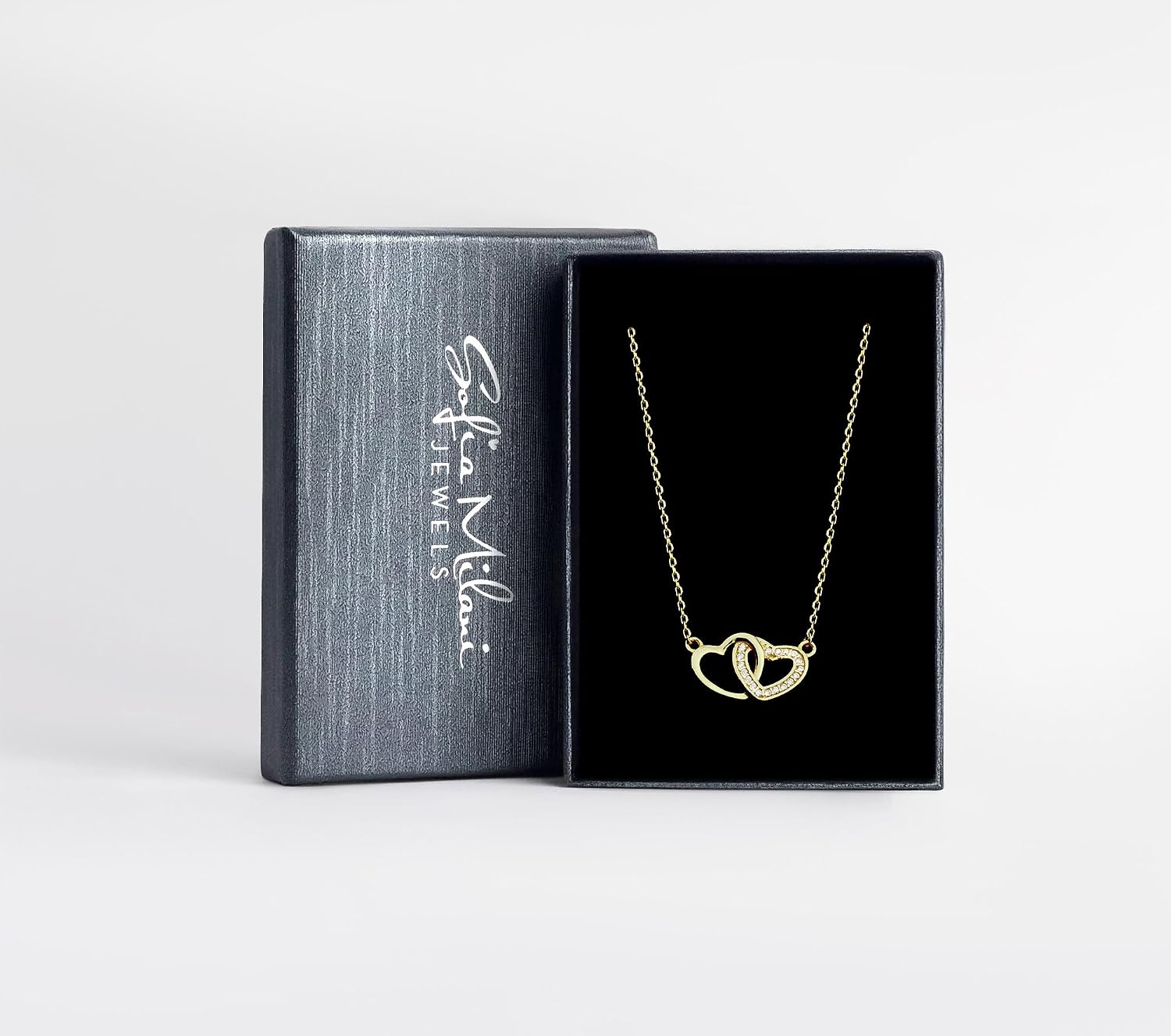Detalle de Sofia Milani Damen Halskette 925 Silber – Doppelherz Anhänger mit Zirkonia