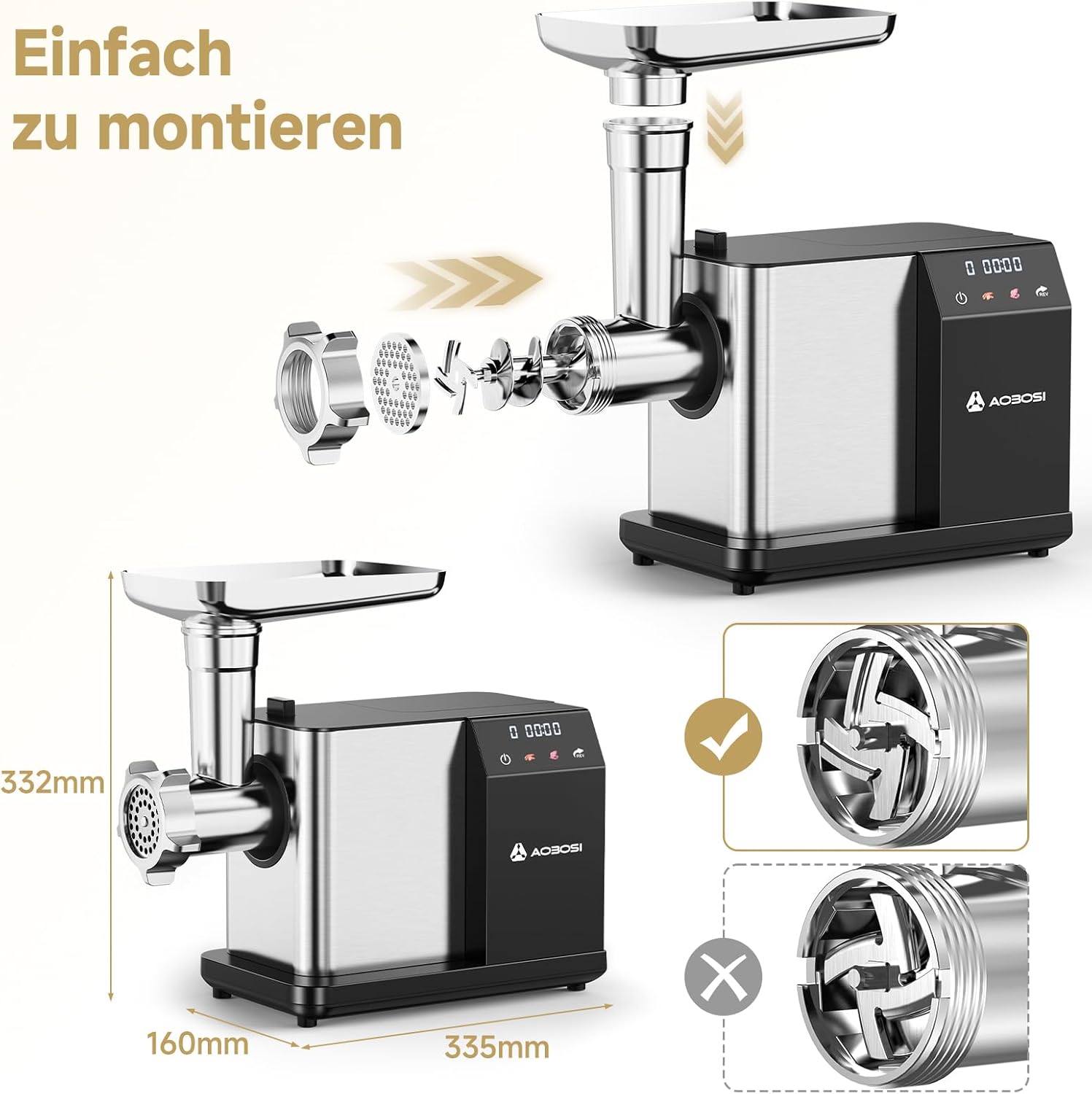 Thumbnail 6 de AAOBOSI Fleischwolf Elektrisch 3000W max