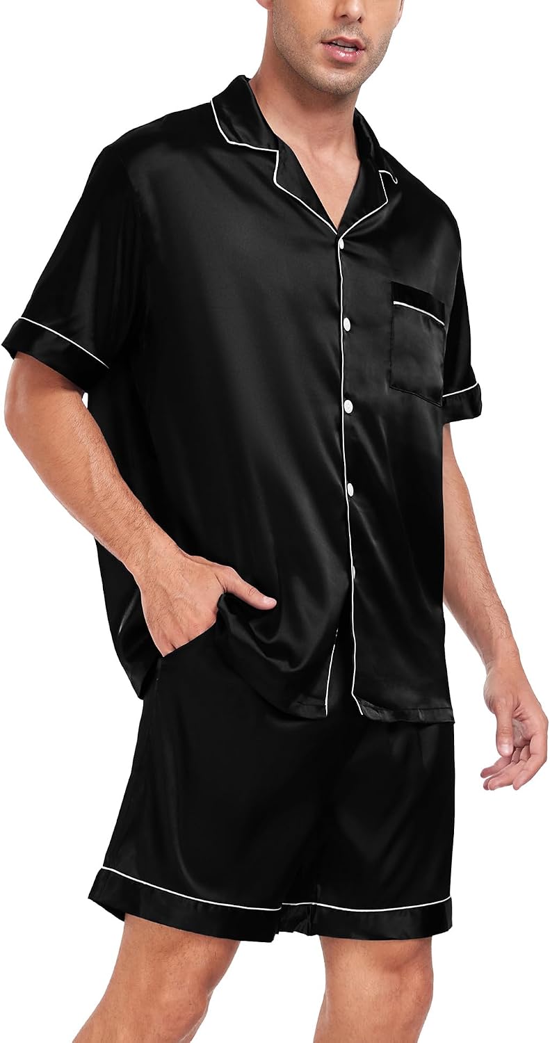 Detalle 2 de SWOMOG Satin Silk Pajama Set 2-Piece Short Sleeve