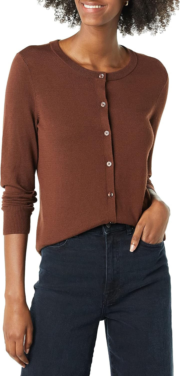 Detalle de Amazon Essentials Women's Lightweight Crewneck Cardigan Sweater