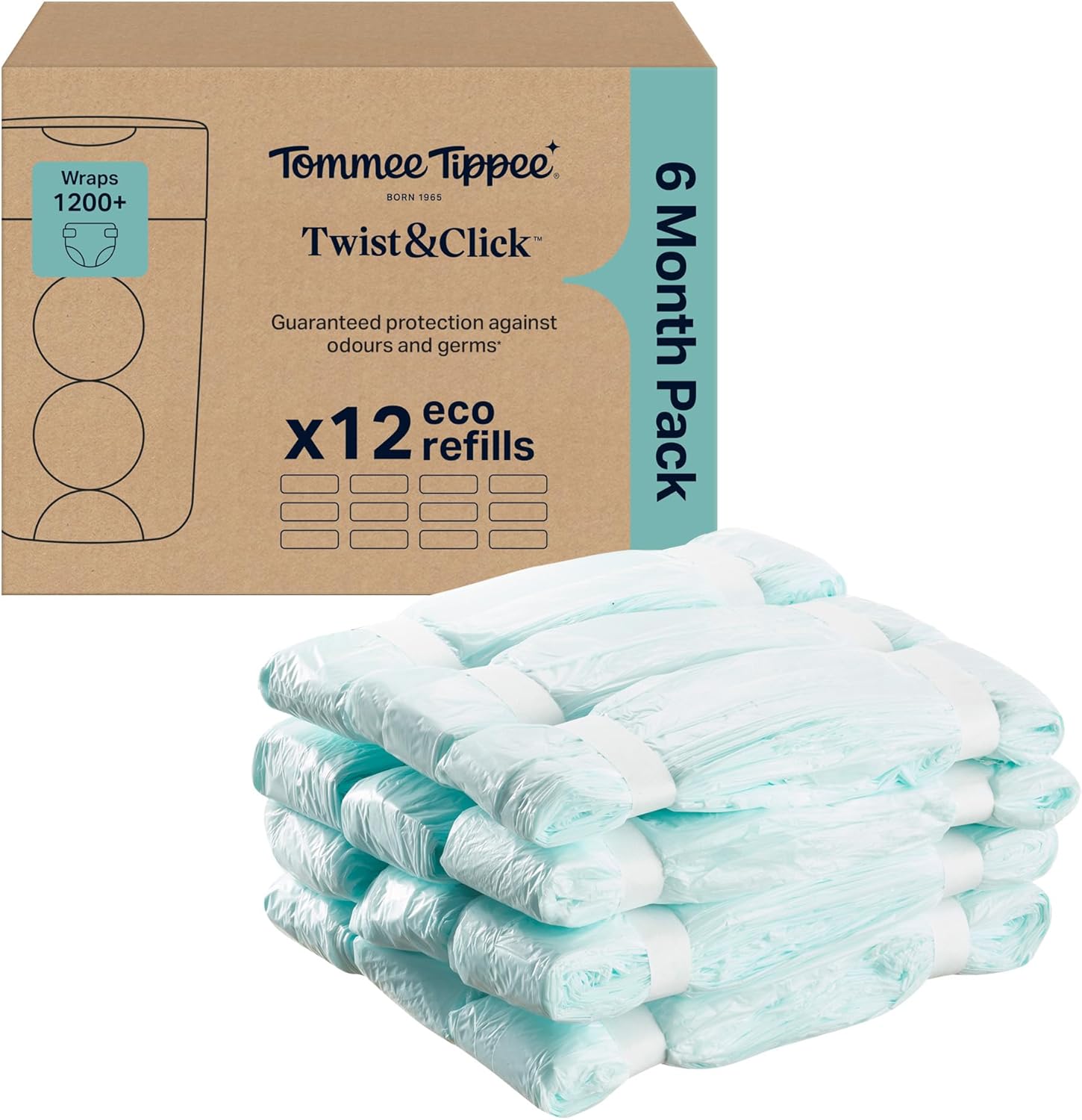 Tommee Tippee Twist & Click Nappy Bin Refills 12 Pack