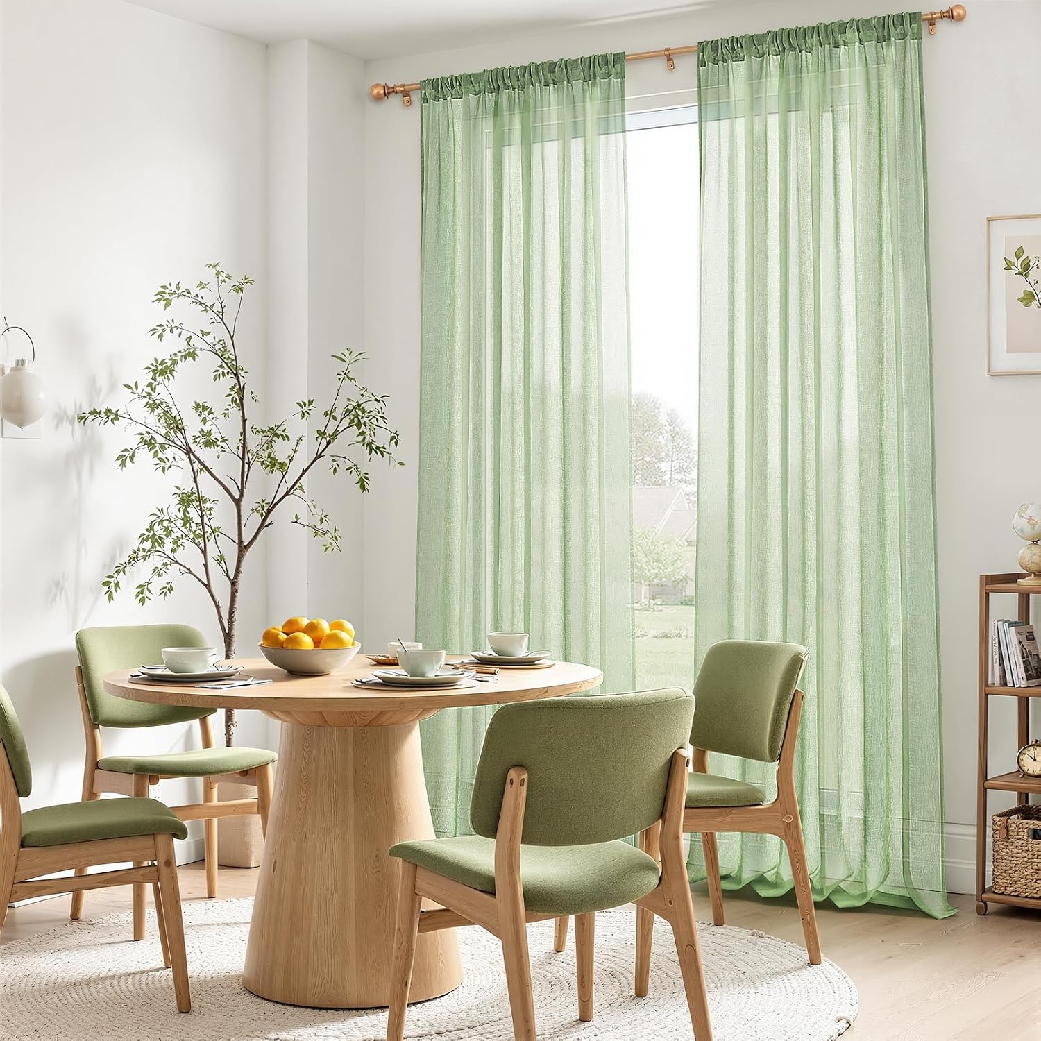 Thumbnail 6 de MRTREES Green Sheer Rod Pocket Curtains, 2 Panels – Sage Green, 140x122 cm (55x48 in) with 48 Inch Drop